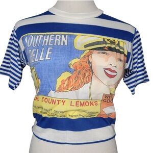 Vintage Southern Belle Crop Top Nautical Pin Up Shirt 80's Rockabilly Sailor XS